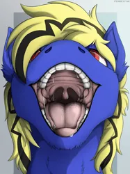 Size: 1662x2217 | Tagged: safe, artist:ferretfax, derpibooru import, oc, oc:thunder lightning, pony, drool, fur, image, mawshot, open mouth, png, solo, teeth, tongue out, uvula