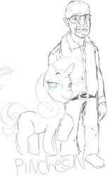 Size: 561x899 | Tagged: safe, artist:zivstarxs, rarity, human, pony, unicorn, breaking bad, female, image, looking at you, man, mare, png, racism, raised hoof, rarismug, sketch, smiling, smiling at you, smug, spanish, spanish text, text, walter white