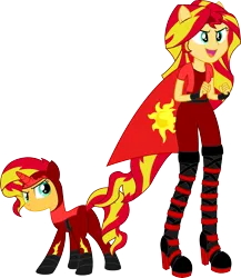 Size: 9009x10377 | Tagged: dead source, safe, artist:birdalliance, derpibooru import, sunset shimmer, human, unicorn, equestria girls, g4, absurd resolution, cape, clothes, female, fingerless gloves, gloves, horn, image, open mouth, open smile, png, ponied up, power ponies, simple background, smiling, transparent background, vector