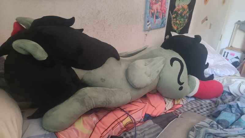 Size: 4000x2252 | Tagged: suggestive, photographer:redcrow32, oc, oc:anonfilly, unofficial characters only, pegasus, pony, bed, big mane, breasts, clothes, female, image, jpeg, life size, photo, plushie, prone, sideboob, socks, solo