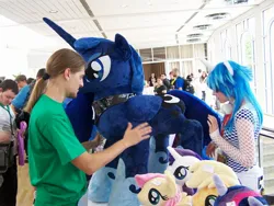 Size: 2304x1728 | Tagged: safe, derpibooru import, princess luna, vinyl scratch, human, g4, 2014, clothes, cosplay, costume, galacon, image, irl, irl human, jpeg, photo, plushie