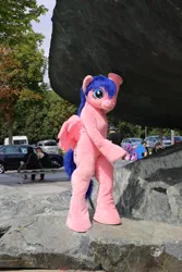 Size: 1824x2736 | Tagged: safe, artist:atalonthedeer, derpibooru import, firefly, g1, 2014, fountain, fursuit, galacon, hat, image, jpeg, outdoors, ponysuit, solo