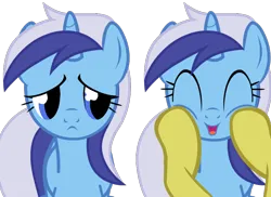 Size: 764x556 | Tagged: safe, artist:anonymous, derpibooru import, minuette, ponified, pony, unicorn, g4, drawthread, female, happy, horn, image, implied lemon hearts, mare, png, requested art, touching, unhappy