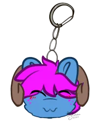 Size: 662x793 | Tagged: artist needed, safe, derpibooru import, oc, oc:bliss, oc:puffy bliss, unofficial characters only, earth pony, pony, :3, closed mouth, commission, cute, eyes closed, eyes over hair, goat horns, hair over eyes, horns, image, keychain, png, simple background, smiling, solo, transparent background, ych result, your character here