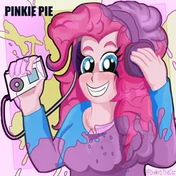 Size: 1080x1080 | Tagged: safe, derpibooru import, pinkie pie, human, equestria girls, g4, headphones, image, ipod, png, smiling, solo