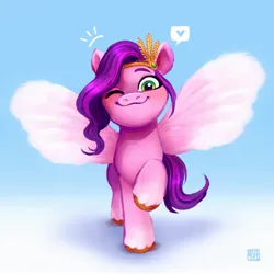 Size: 2046x2048 | Tagged: safe, artist:jellynut, derpibooru import, pipp petals, pegasus, pony, g5, my little pony: a new generation, adorapipp, cute, diadem, female, happy, headband, image, jewelry, jpeg, looking at you, mare, one eye closed, raised hoof, regalia, smiling, smiling at you, solo, spread wings, unshorn fetlocks, wings, wink, winking at you