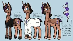 Size: 3900x2162 | Tagged: safe, artist:manticorpse, derpibooru import, oc, oc:hazelnutspread, pony, unicorn, clothes, emo, horn, image, lab coat, male, necktie, piercing, png, stallion