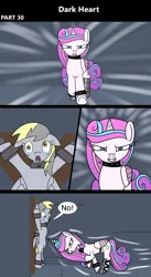 Size: 1920x3516 | Tagged: semi-grimdark, artist:platinumdrop, derpibooru import, derpy hooves, princess flurry heart, alicorn, pegasus, pony, comic:dark heart, g4, abuse, alternate timeline, angry, bondage, bondage cross, bondage cuffs, bondage furniture, bondage gear, bound, bound wings, bound wrists, bracelet, bruised, charge, collar, comic, commission, crying, crystal, crystal castle, crystal empire, cuffed, cuffs, dark crystal, derpybuse, dialogue, dungeon, evil, evil flurry heart, evil grin, fear, female, folded wings, grin, helpless, horn, image, indoors, looking at each other, looking at someone, looking at you, mare, older, older derpy hooves, older flurry heart, png, prisoner, psychotic, punishment, restrained, running, scared, slave, slave collar, smiling, smug, speech bubble, spiked collar, spiked wristband, spread eagle, spread legs, spreading, tears of fear, teary eyes, this will not end well, victorious villain, walking, wall of tags, wings, wristband, yelling