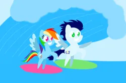 Size: 1935x1285 | Tagged: safe, anonymous artist, derpibooru import, rainbow dash, soarin', surf, pegasus, pony, series:soarindash honeymoon, series:soarindash romantic tales, g4, bravery, courage, cute, dashabetes, derpibooru exclusive, fearlessness, female, feminism, feminist, heartwarming, image, male, mare, ocean, png, pointy ponies, primal instinct, rainbow dash is best pony, sassy, shipping, smiling, soarinbetes, soarindash, stallion, straight, tomboy with a girly streak, valiance, valour, water