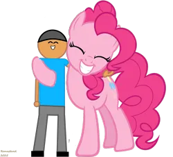 Size: 6389x5771 | Tagged: safe, artist:williamtheofficial, derpibooru import, pinkie pie, oc, oc:william, earth pony, human, pony, g4, eyes closed, female, hug, image, male, mare, png, simple background, transparent background