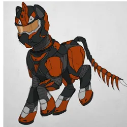 Size: 878x878 | Tagged: safe, artist:biergarten13, derpibooru import, oc, unofficial characters only, hybrid, kirin, fallout equestria, armor, digital art, fallout, image, kirin oc, png, power armor, solo, traditional art