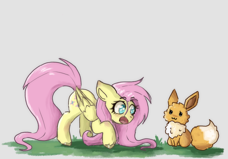 Size: 1738x1214 | Tagged: safe, artist:inked-dee, derpibooru import, fluttershy, eevee, pegasus, pony, g4, image, png, pokémon