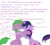 Size: 343x309 | Tagged: safe, artist:tsukaimonboom, derpibooru import, spike, twilight sparkle, ponified, earth pony, pony, unicorn, g4, blushing, colored eyelashes, crying, dialogue, duo, duo male and female, female, floppy ears, green eyelashes, hoof on shoulder, horn, hug, image, implied infidelity, implied lesbian, kiss on the lips, kissing, male, mare, not shipping, picture for breezies, pixel-crisp art, png, ponified spike, purple eyelashes, species swap, stallion, text, unicorn twilight, wingless spike