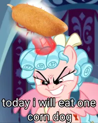 Size: 932x1171 | Tagged: safe, derpibooru import, edit, screencap, cozy glow, alicorn, pegasus, pony, g4, canterlot, caption, castle, corn, corndog, emotions, empire, food, golly, great and powerful, image, image macro, macro, meat, meme, my little pony, phone, photo, png, ponyville, sausage, scene, screenshots, solo, text