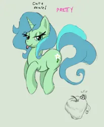 Size: 657x798 | Tagged: safe, artist:lillslim, derpibooru import, applejack, oc, oc:almond blossom, earth pony, pony, unicorn, g4, apple, female, food, horn, image, looking at you, mare, png, sketch, tongue out