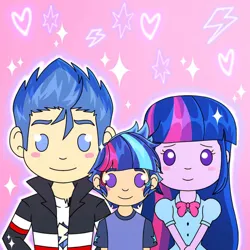 Size: 750x750 | Tagged: safe, artist:paracetamolnavo30, derpibooru import, flash sentry, twilight sparkle, human, equestria girls, g4, female, flashlight, image, jpeg, male, offspring, parent:flash sentry, parent:twilight sparkle, parents:flashlight, shipping, straight