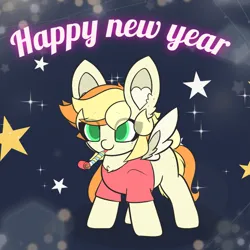 Size: 2241x2241 | Tagged: safe, artist:sodapop sprays, derpibooru import, oc, oc:sodapop sprays, unofficial characters only, pegasus, pony, g4, 2025, clothes, happy new year, holiday, image, new year, noisemaker, png, shirt, solo