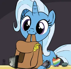 Size: 1500x1461 | Tagged: safe, derpibooru import, trixie, unicorn, g4, apple, asmr, boulder, comedy, cute, food, horn, image, jpeg, metal, rage against the rainbow machine, rock, wonderbolt badge, zap apple