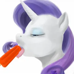 Size: 1280x1280 | Tagged: suggestive, artist:tres-apples, derpibooru import, rarity, unicorn, g4, bedroom eyes, female, food, horn, image, implied blowjob, implied oral, implied sex, jpeg, licking, lidded eyes, popsicle, simple background, solo, solo female, tongue out, white background