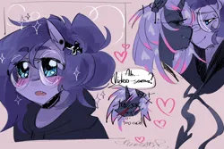 Size: 2048x1365 | Tagged: safe, artist:dmitrymemovznok, derpibooru import, oc, oc:top five videos, oc:vylet, unofficial characters only, alicorn, pegasus, pony, g4, alicorn oc, duo, ear piercing, glasses, heart, horn, image, oc x oc, piercing, png, shipping, simple background, wings