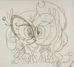 Size: 757x688 | Tagged: safe, artist:regenko, derpibooru import, applejack, rarity, earth pony, pony, unicorn, g4, applejack's hat, cowboy hat, duo, female, glasses, hat, horn, image, jpeg, lesbian, rarijack, shipping, traditional art