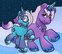 Size: 1700x1490 | Tagged: safe, artist:amynewblue, derpibooru import, g5, my little pony: make your mark, auroricorn, comet (g5), glasses, ice skates, image, my little pony: make your mark chapter 6, png, secrets of starlight, skates, unshorn fetlocks, violet frost