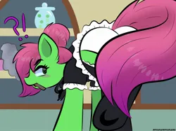 Size: 2048x1535 | Tagged: suggestive, artist:doodle-hooves, ponerpics import, oc, unofficial characters only, pony, butt, clothes, female, image, jpeg, maid, mare, socks, solo