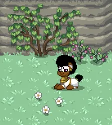 Size: 818x919 | Tagged: safe, derpibooru import, pony, pony town, aesthetic, afro, colt, cute, flower, foal, image, jewelry, lying down, male, png, prone, solo