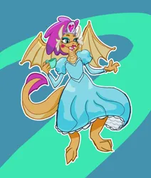 Size: 1280x1507 | Tagged: safe, derpibooru import, smolder, dragon, beautiful, clothes, cup, cute, dragoness, dress, female, image, jewelry, jpeg, long sleeves, princess, princess smolder, puffy sleeves, smolderbetes, teacup, tiara