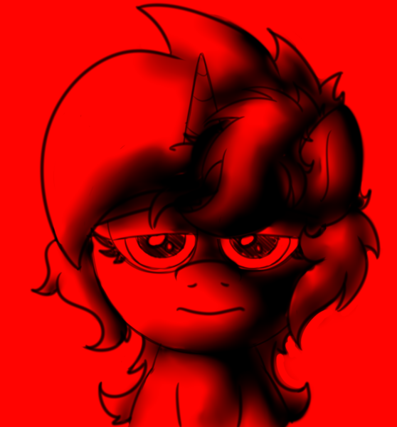 Size: 1328x1427 | Tagged: safe, artist:background basset, derpibooru import, lyra heartstrings, pony, unicorn, g4, blank stare, bust, depressing, edgy, horn, image, png, red background, simple background