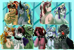 Size: 7000x4700 | Tagged: safe, artist:venomlion3, derpibooru import, oc, oc:calypso deep, oc:glass rose crest, oc:graham, oc:graveyard slot, oc:hard rock candy, oc:jelly jams, oc:lunar eclipse (iesbeans), oc:morning glow, oc:seaweed wrap, oc:wolfsbane, unofficial characters only, alicorn, bat pony, earth pony, gryphon, pegasus, pony, unicorn, adopted offspring, alicorn oc, bat pony oc, bat wings, bust, choker, collar, crown, disguise, disguised siren, dreadlocks, ear piercing, earring, earth pony oc, electric guitar, emanata, facial scar, female, glasses, griffon oc, grin, guitar, horn, image, jewelry, lip piercing, magical lesbian spawn, male, mare, musical instrument, next generation, offspring, parent:adagio dazzle, parent:bon bon, parent:carrot cake, parent:cheese sandwich, parent:cup cake, parent:feather bangs, parent:gardyloo, parent:irma, parent:lyra heartstrings, parent:pinkie pie, parent:songbird serenade, parent:sunset shimmer, parent:swoon song, parent:twilight sparkle, parent:vinyl scratch, parents:carrot cup, parents:cheesepie, parents:feathersong, parents:lyrabon, parents:sunsetsparkle, parents:vinylserenade, pegasus oc, piercing, png, regalia, round glasses, scar, slit pupils, smiling, snake bites, spiked choker, spiked collar, stallion, unicorn oc, wings