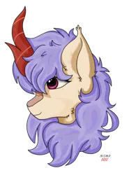 Size: 1684x2272 | Tagged: safe, artist:nismorose, derpibooru import, oc, oc:dazzle dust, kirin, cheek fluff, disembodied head, ear fluff, horn, image, kirin horn, png, purple mane, red horn, signature, simple background, tan coat, transparent background