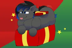 Size: 2500x1679 | Tagged: safe, artist:brushwor, derpibooru import, oc, oc:danny, pony, :p, box, holiday, image, large butt, png, pony in a box, present, solo, tongue out