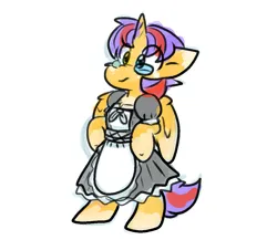 Size: 1009x877 | Tagged: safe, artist:zutcha, derpibooru import, oc, unofficial characters only, alicorn, pony, alicorn oc, bipedal, clothes, crossdressing, glasses, horn, image, maid, male, male alicorn, png, simple background, sketch, solo, stallion, white background, wings