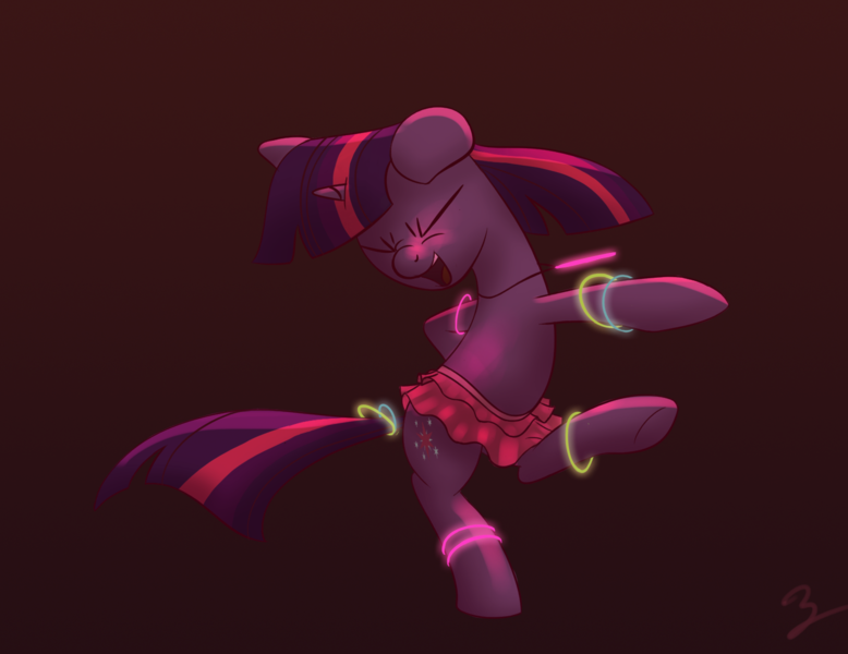 Size: 1496x1154 | Tagged: artist needed, safe, derpibooru import, twilight sparkle, pony, unicorn, g4, belly, bipedal, clothes, colored, dancing, drawthread, eyes closed, female, horn, image, mare, miniskirt, open mouth, png, rave, requested art, signature, simple background, skirt, solo, standing, standing on one leg