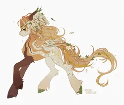 Size: 4100x3500 | Tagged: safe, artist:miurimau, derpibooru import, oc, unofficial characters only, pegasus, pony, absurd file size, butt wings, commission, flower, flower in hair, high res, image, leaves, leaves in hair, png, signature, simple background, solo, unshorn fetlocks, white background, wing ears, wings