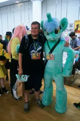 Size: 3264x4912 | Tagged: safe, derpibooru import, lyra heartstrings, human, g4, 2015, duo focus, fursuit, galacon, image, indoors, irl, irl human, jpeg, photo, ponysuit