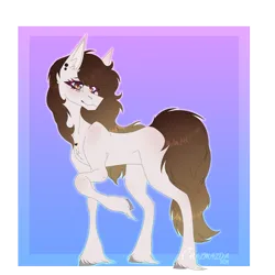 Size: 4320x4320 | Tagged: safe, artist:chazmazda, derpibooru import, oc, unofficial characters only, pony, accessory, art trade, bent legs, blushing, bracelet, brown mane, butt blush, colored, commission open, ear piercing, earring, ears up, fetlock tuft, flat colors, fluffy, fringe, full body, gradient background, hair, highlights, hooves, image, jewelry, long hair, long legs, long tail, looking at you, necklace, outline, piercing, png, raised hoof, shading, shoulder blush, sign, signature, slit pupils, smiling, smiling at you, solo, tail