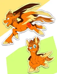 Size: 1682x2190 | Tagged: safe, artist:hallowraith, derpibooru import, oc, oc:carmine garnet, unofficial characters only, pegasus, blue eyes, brown mane, image, large wings, orange fur, pegasus oc, png, wings