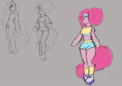 Size: 1020x723 | Tagged: safe, artist:lizzard_sama, derpibooru import, pinkie pie, anthro, g4, clothes, colored sketch, headband, image, jpeg, short shirt, shorts, skates, sketch, sketch dump