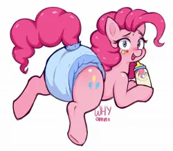 Size: 2048x1783 | Tagged: suggestive, artist:whyomnichan, ponerpics import, pinkie pie, pony, baby bottle, diaper, diaper fetish, female, fetish, image, jpeg, mare, non-baby in diaper, solo