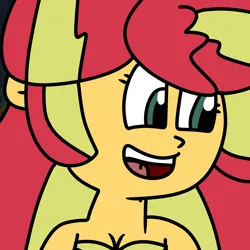 Size: 1000x1000 | Tagged: safe, artist:jadeharmony, derpibooru import, sunset shimmer, mermaid, equestria girls, g4, bra, clothes, female, happy, image, mermaidized, open mouth, open smile, png, seashell, seashell bra, smiling, solo, species swap, the little mermaid, underwater, underwear, water