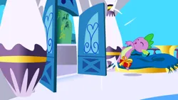 Size: 1920x1080 | Tagged: safe, derpibooru import, screencap, spike, dragon, friendship is magic, g4, season 1, eyes closed, great moments in animation, image, male, my little pony, open door, png, present, solo