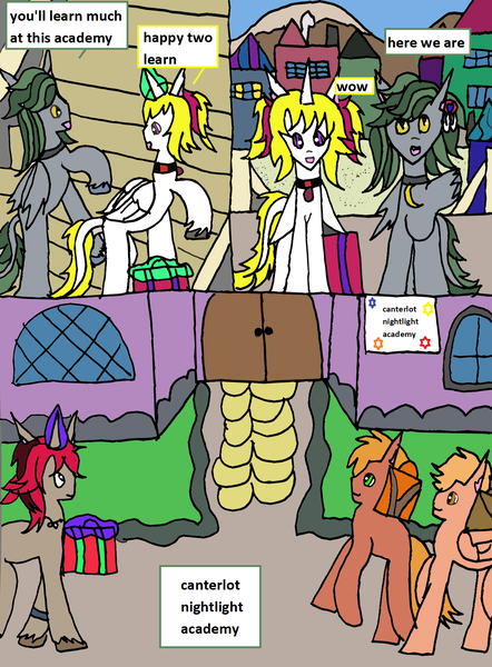 Size: 1233x1675 | Tagged: safe, artist:ask-luciavampire, derpibooru import, oc, alicorn, bat pony, earth pony, pegasus, pony, unicorn, academy, comic, comic page, horn, image, png, tumblr