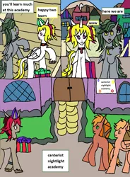 Size: 1233x1675 | Tagged: safe, artist:ask-luciavampire, derpibooru import, oc, alicorn, bat pony, earth pony, pegasus, pony, unicorn, academy, comic, comic page, horn, image, png, tumblr