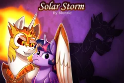 Size: 3000x2000 | Tagged: safe, artist:littletigressda, derpibooru import, daybreaker, twilight sparkle, twilight sparkle (alicorn), alicorn, pony, fanfic, g4, fanfic art, fanfic cover, image, png