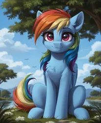 Size: 812x984 | Tagged: safe, ai content, machine learning generated, prompter:ramprover, rainbow dash, pegasus, pony, g4, cute, dashabetes, female, image, jpeg, looking at you, solo, solo female, wings