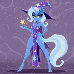 Size: 1024x1024 | Tagged: safe, ai content, machine learning generated, prompter:teaspoon, trixie, anthro, unguligrade anthro, unicorn, g4, ai errors, breasts, cape, cleavage, clothes, cutie mark on anthro, drop shadow, eyelashes, eyeshadow, female, hand on hip, hat, horn, image, lineless, loincloth, loincloth dress, looking at you, magic, magician outfit, makeup, no catchlights, png, slit dress, smoke, smoke bomb, solo, solo female, stars, stylized, wizard hat