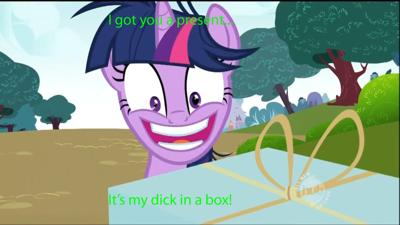 Size: 1920x1080 | Tagged: suggestive, derpibooru import, screencap, twilight sparkle, pony, unicorn, g4, 2011, crazy face, english, faic, grass, horn, image, jpeg, multicolored hair, my little pony, open mouth, outdoors, present, sky, text, tree, unicorn twilight