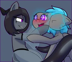 Size: 1280x1109 | Tagged: suggestive, artist:askhypnoswirl, derpibooru import, oc, oc:meer, unofficial characters only, demon, demon pony, original species, pegasus, blushing, commission, duo, eyeshadow, horns, hypno eyes, hypnosis, hypnotized, image, jpeg, lidded eyes, lip bite, makeup, pegasus oc, soul stealing, wings